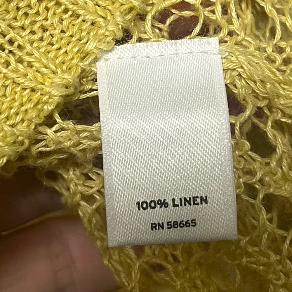 Holistia 100% Linen Knot Short Sleeve Round Neck Yellow Sweater Coastal Sz Small - Picture 8 of 8